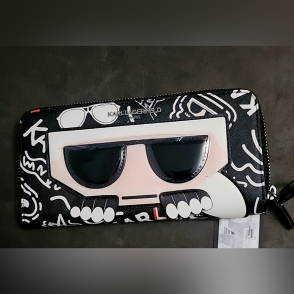 Karl Lagerfeld Handbags - Karl Lagerfeld Black Logo Saffiano Leather Continental Wallet Crossbody